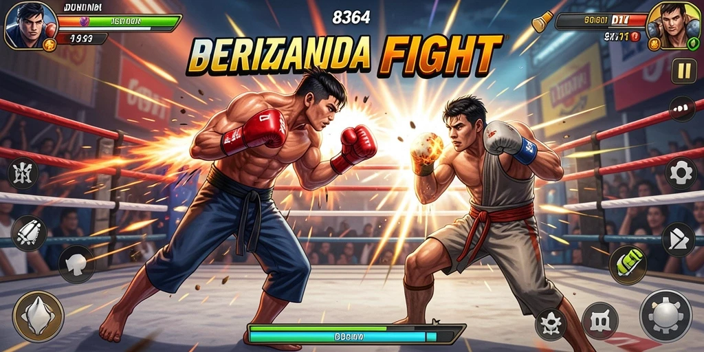 Screenshot utama 8364 menampilkan pertarungan mendebarkan antara karakter.