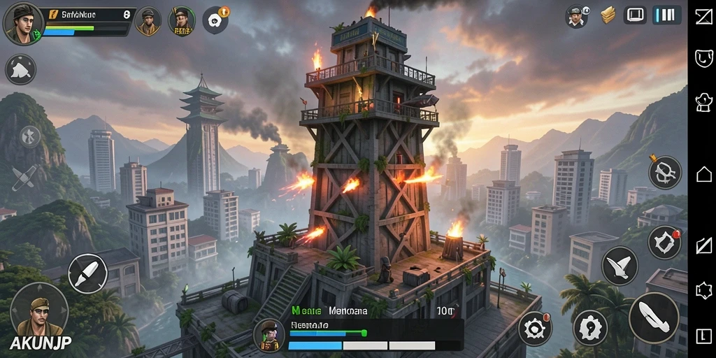 Screenshot gameplay AKUNJP menampilkan strategi pertahanan yang menarik.