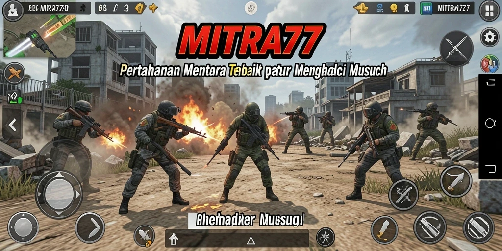 Tampilan gameplay MITRA77 menunjukkan pertahanan menara yang strategis.