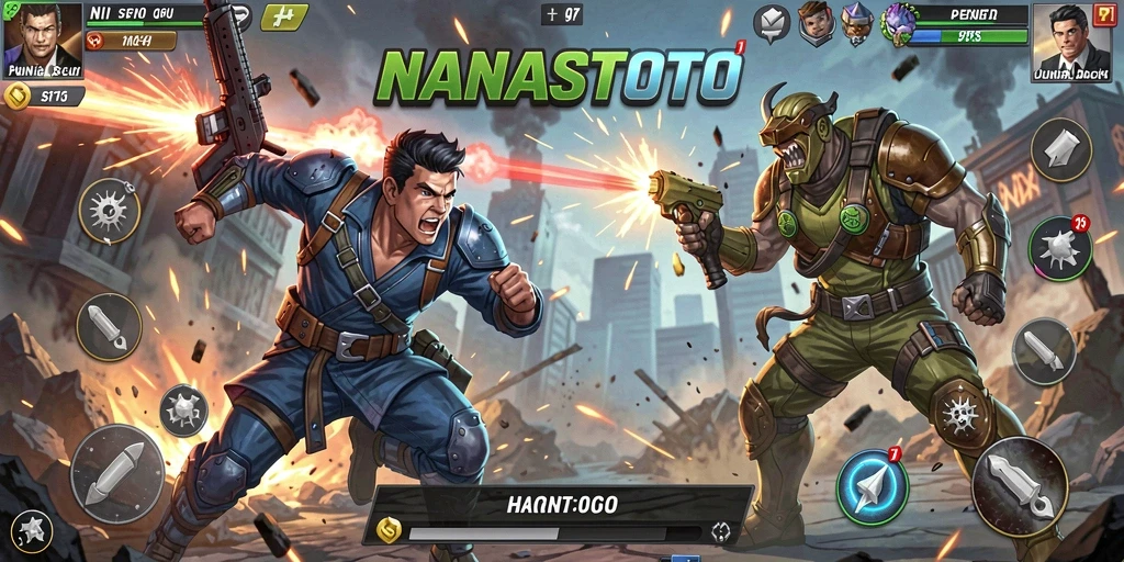 Tangkapan layar gameplay NANASTOTO menampilkan aksi bertarung seru.
