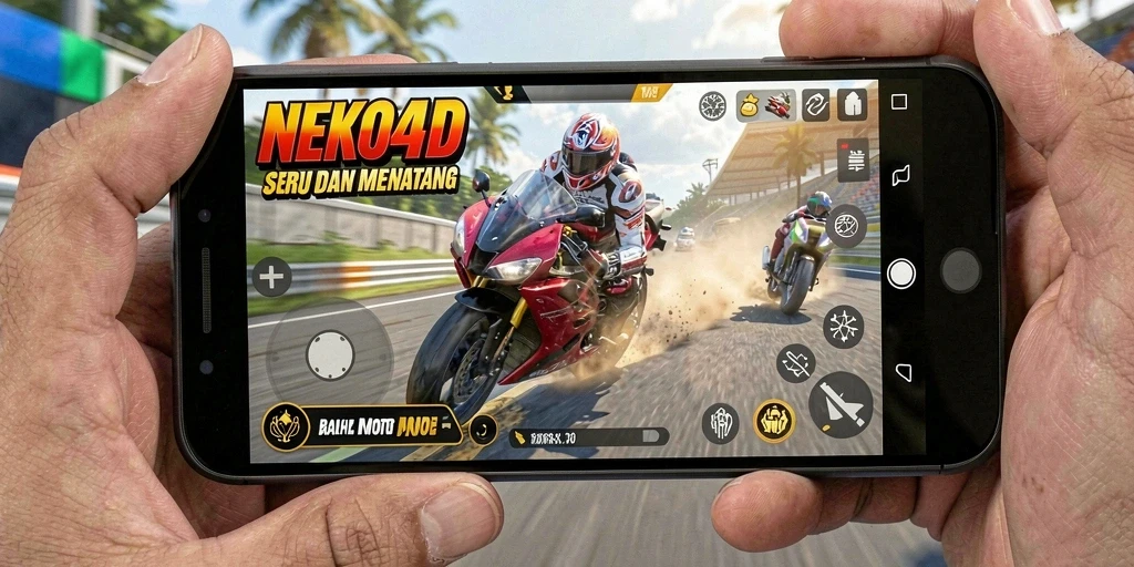 Tampilan gameplay NEKO4D yang mendebarkan saat balapan motor.