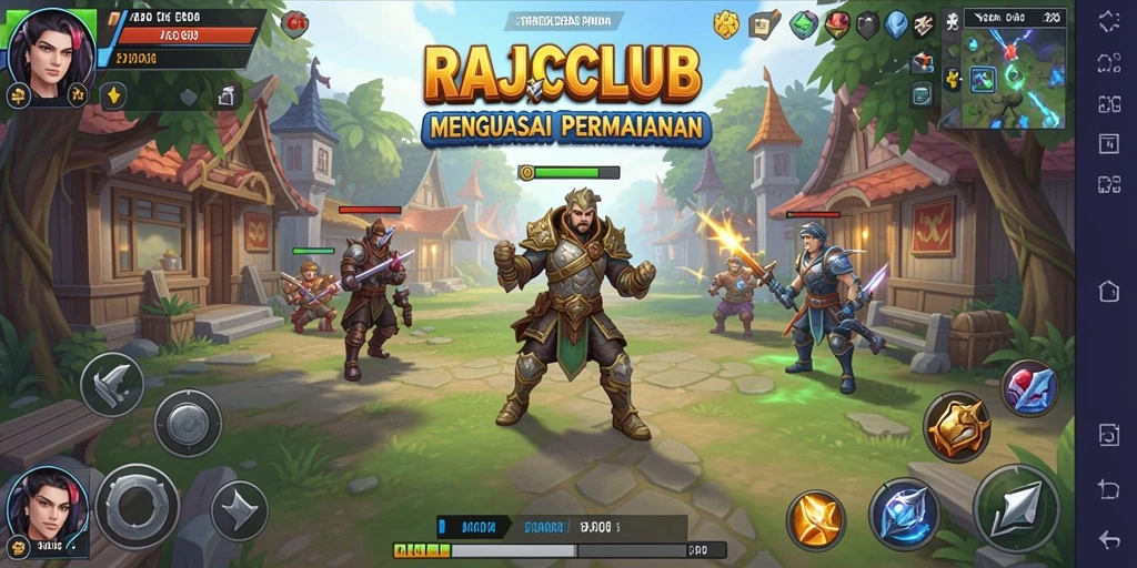 Tangkapan layar gameplay RAJACLUB menampilkan aksi strategi yang intens.