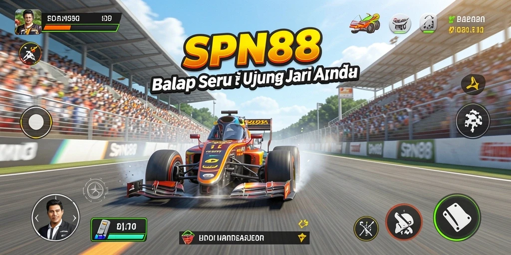 Screenshot SPN88 menampilkan aksi balapan mendebarkan dengan kendaraan yang cepat.